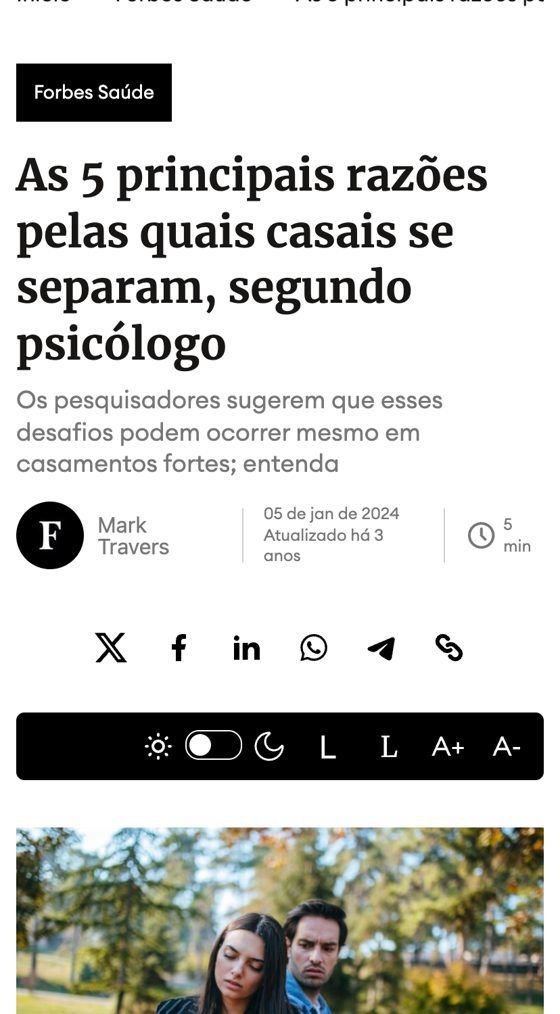 Forbes: As 5 principais razões pelas quais casais se separam, segundo psicólogo